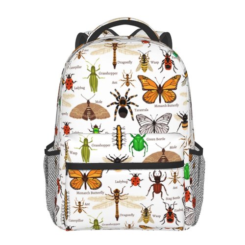 Insects Bugs Backpack With Adjustable Padded Shoulder Straps 17 Inch Daypacks For College Travel