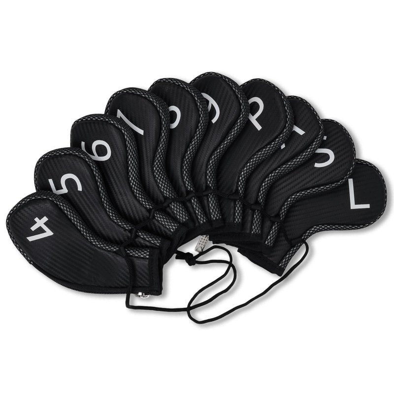 Craftsman Golf 10pcs/Set Golf Iron Club Head Covers Headcovers Set White Large No. on Both Sides Zipper Meshy & PU Leather for Right and Left Golfer