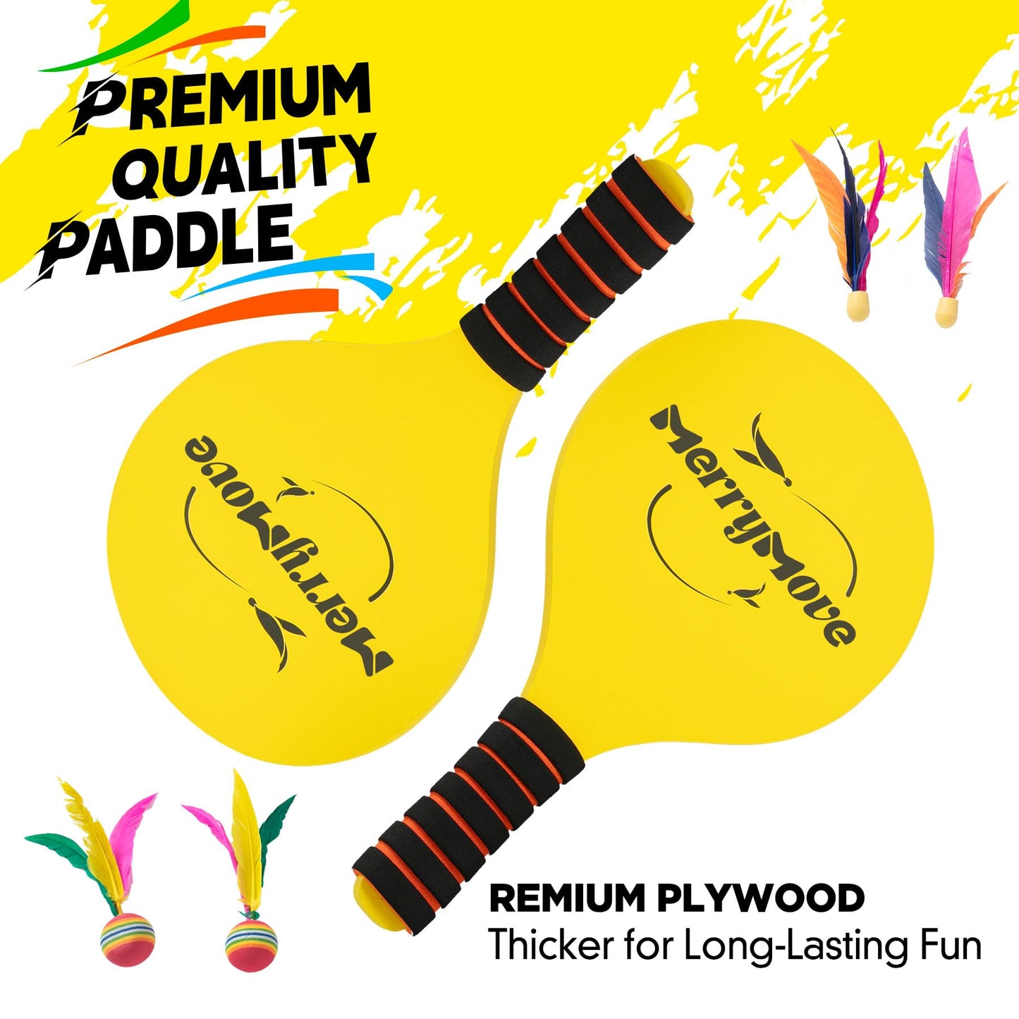 MerryMove 6ft Portable Pickleball & Paddle Ball Set: Easy Setup Paddle Game with Net, Similar to Badminton, Pingpong, and Jianzi, All-in-1 Set for Lawn, Backyard, Camping, Beach Indoor & Outdoor