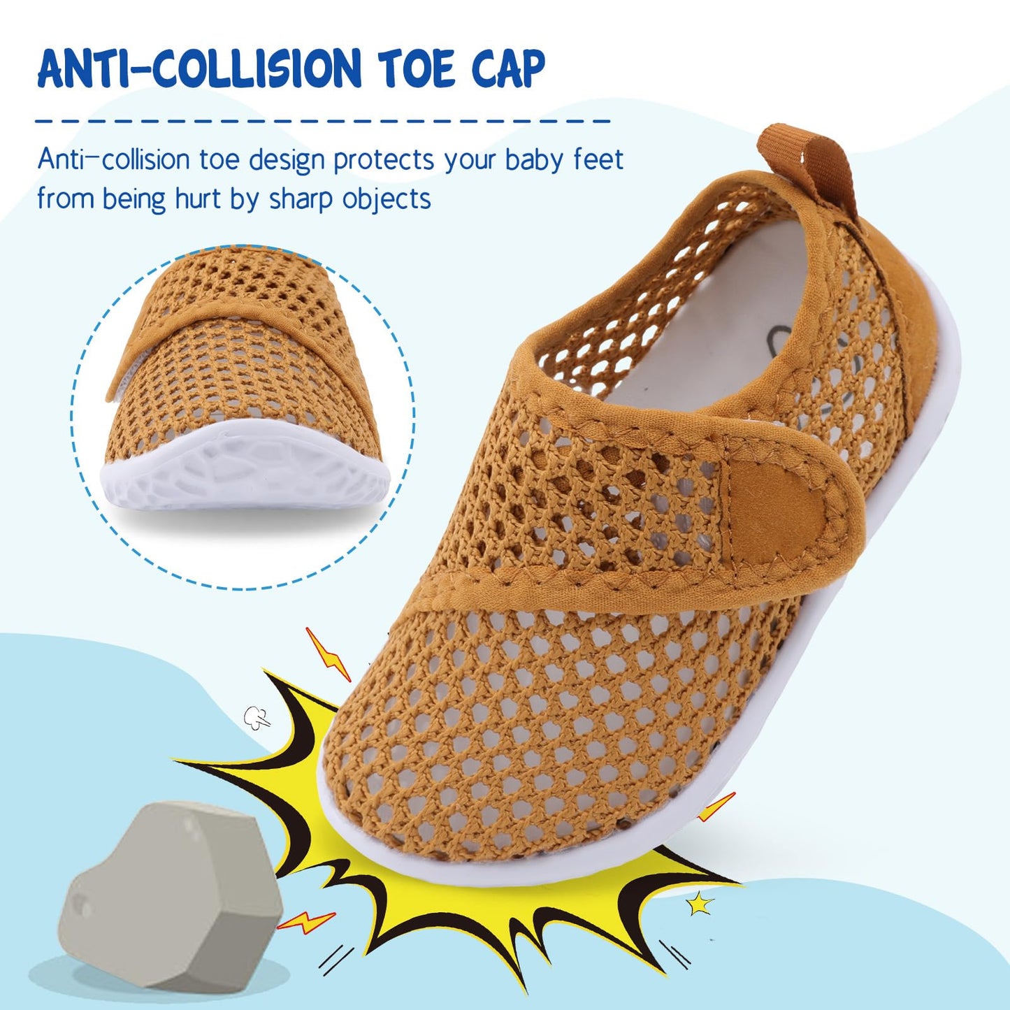 LeIsfIt Kids Water Shoes Toddler Girls Boys Swim Shoes Outdoor Quick-Dry Breathable Aqua Socks for Beach Pool Surf, Brown, 1 Big Kid