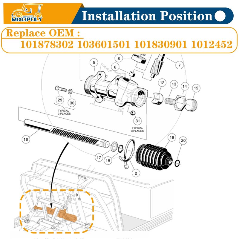 Mixopoly Golf Cart Steering Rack, Steering Gear Box Assembly for Club Car DS Carryall Turf Gas and Electric 1984-up, Replace OEM 101878302 103601501 101830901 1012452