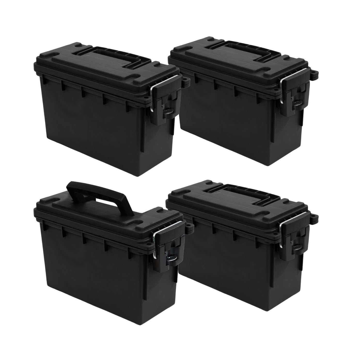 Sheffield 12772 4-Pack Ammo Storage Box, Stackable .30 Cal Field Boxes, Water and Dust Resistant, Lockable Storage Box with Handle, Secures Hunting Gear, Supplies, and Bullets, Made in USA, Black