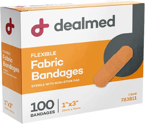 Dealmed Sterile Adhesive Bandages - Flexible Fabric First Aid Strips - 1x3 Inch, 100 Count, Breathable Wound Care