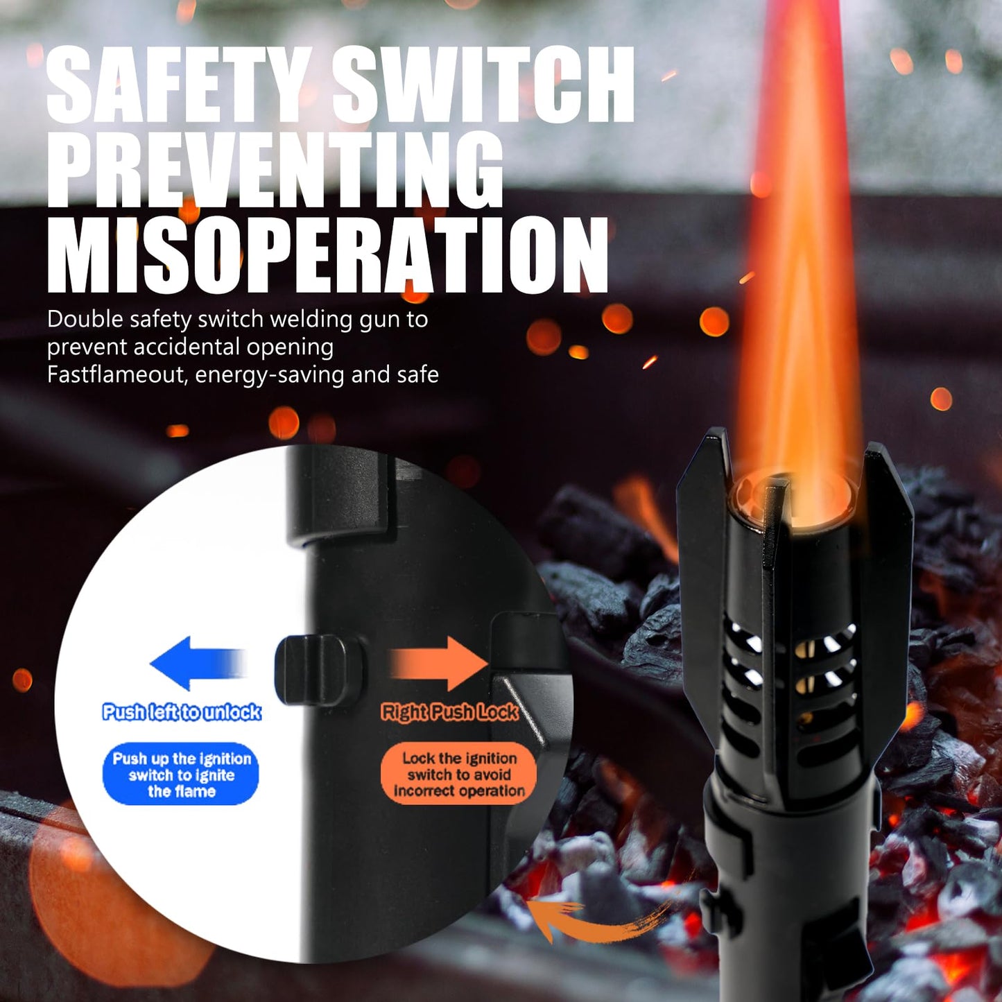 Butane Torch Lighter Cooking Torch Refillable Windproof Firelighter Bright Fire Lighter Christmas Stocking Stuffer Gifts for Men Dad, Blue Red Flame Adjustable Jet Flame for BBQ (Gas Not Included)