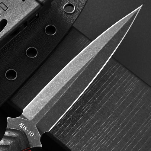 Ccanku C1340 Fixed Blade Knife AUS-10 Black Stonewashed Steel Blade G10 Handle EDC Straight Knife for Outdoor Camping Survival Hiking(Black)