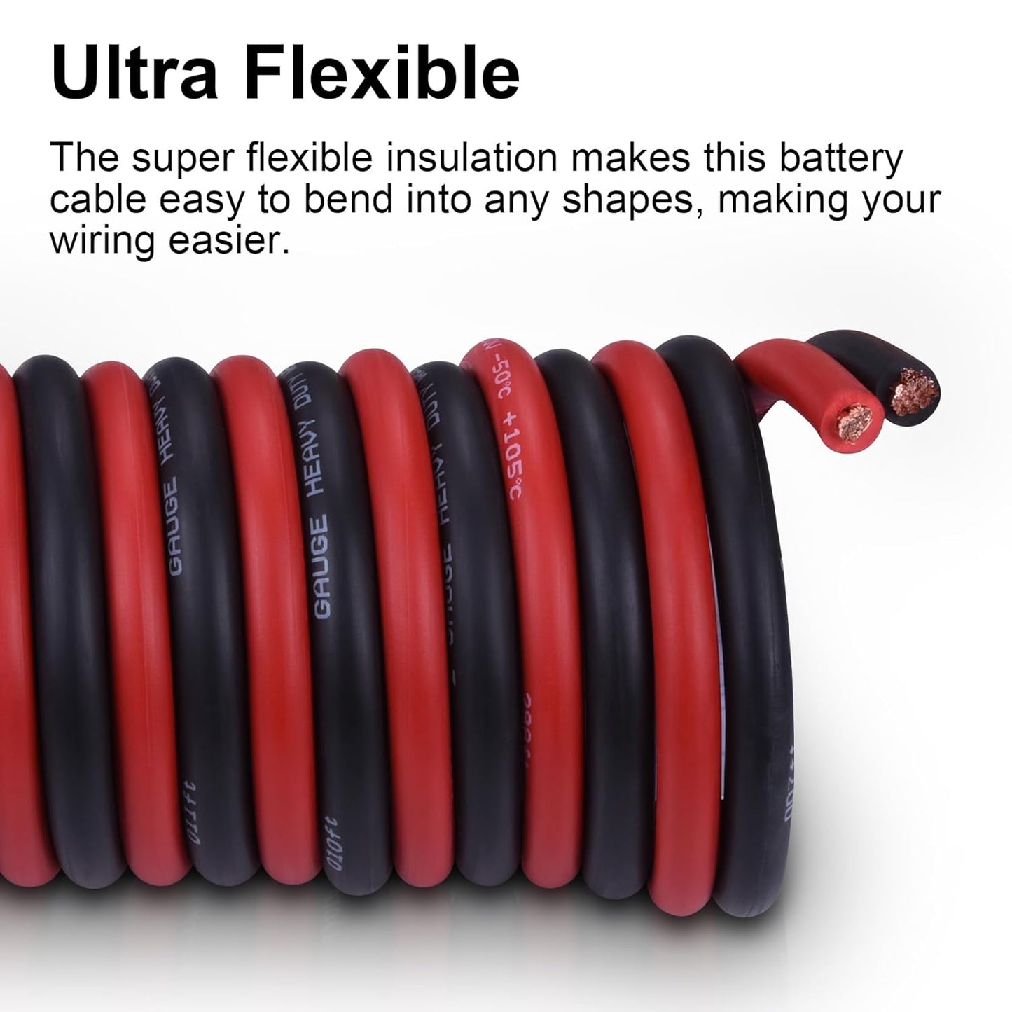 Skiennix 6 Gauge Battery Cable - 15FT Red & 15FT Black | Stranded Oxygen-Free Copper for Automotive & Solar Use