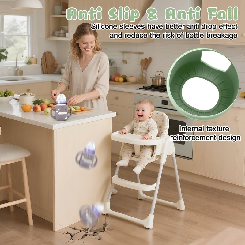 Mity rain3 Pack Silicone Sleeves with Lansinoh Bottle Handles for Lansinoh NaturalWave 5 oz Wide Baby Bottles - Anti-Breakage Protector & Anti-Colic Bottle Holder(Other Products Cannot be adapted)