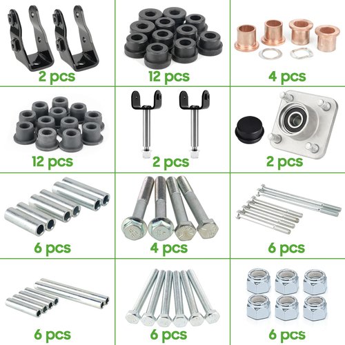 10L0L Deluxe Golf Cart Front End Repair Kit for Club Car Precedent 2004-Up Gas & Electric, Suspension Rebuild Kit with Bushings, Bearings, King Pins, and Hardware Replacement OEM 102357701