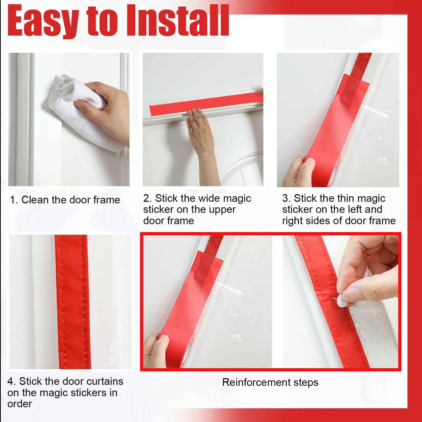 Preboun 1 Set Magnetic Dust Barrier Zipper Door Kit 4' x 7.5' Construction Barriers Dust Door Plastic Doorway for Construction Self Closing Curtain for Doorways Room (Red)