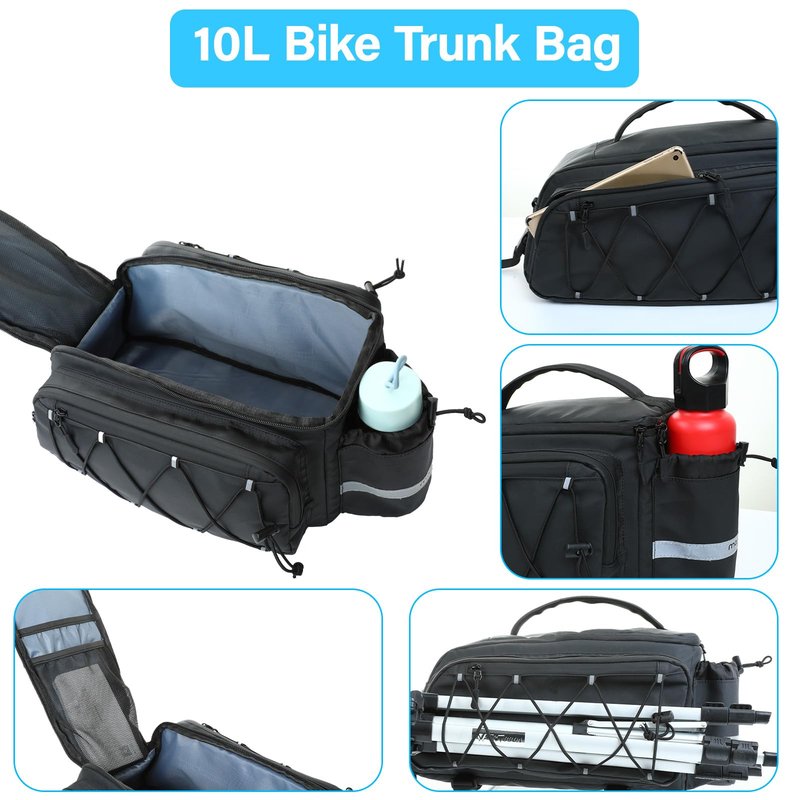 MOSISO Bike Rack Bag,10L Bike Trunk Handbag Waterproof Bicycle Rear Seat Saddle Pouch with 2 Side Pockets, Cycling Storage Luggage Pouch with Rain Cover&Shoulder Strap for MTB Bicycle E-Bike, Black