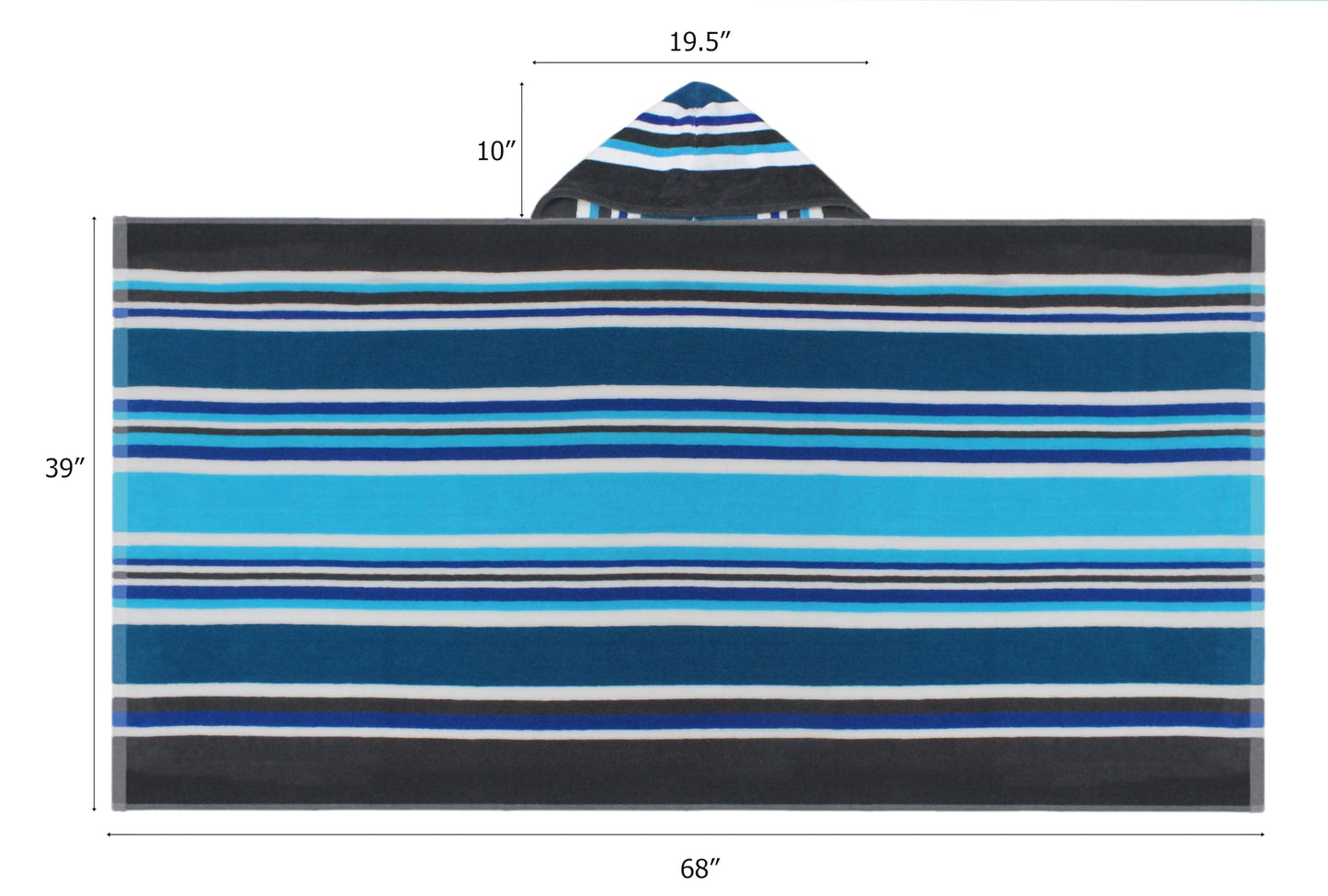 COTTON CRAFT Hooded Beach Towel – Oversized 39 x 68 Towel with Hood for Adults - 100% Ringspun Cotton Velour Terry Towel Stripe Bath Wrap - Super Soft Plush Absorbent Quick Dry – 450 GSM – Cancun Blue