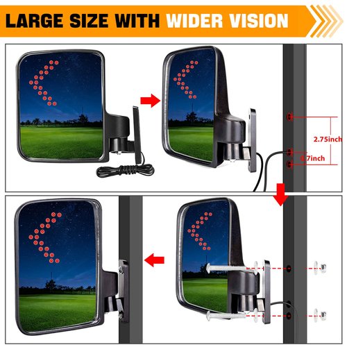 Golf Cart Side Mirrors with Turn Signal Light Golf Cart Rear View Mirrors for Club Car EZGO Yamaha Side Mirrors Golf Cart
