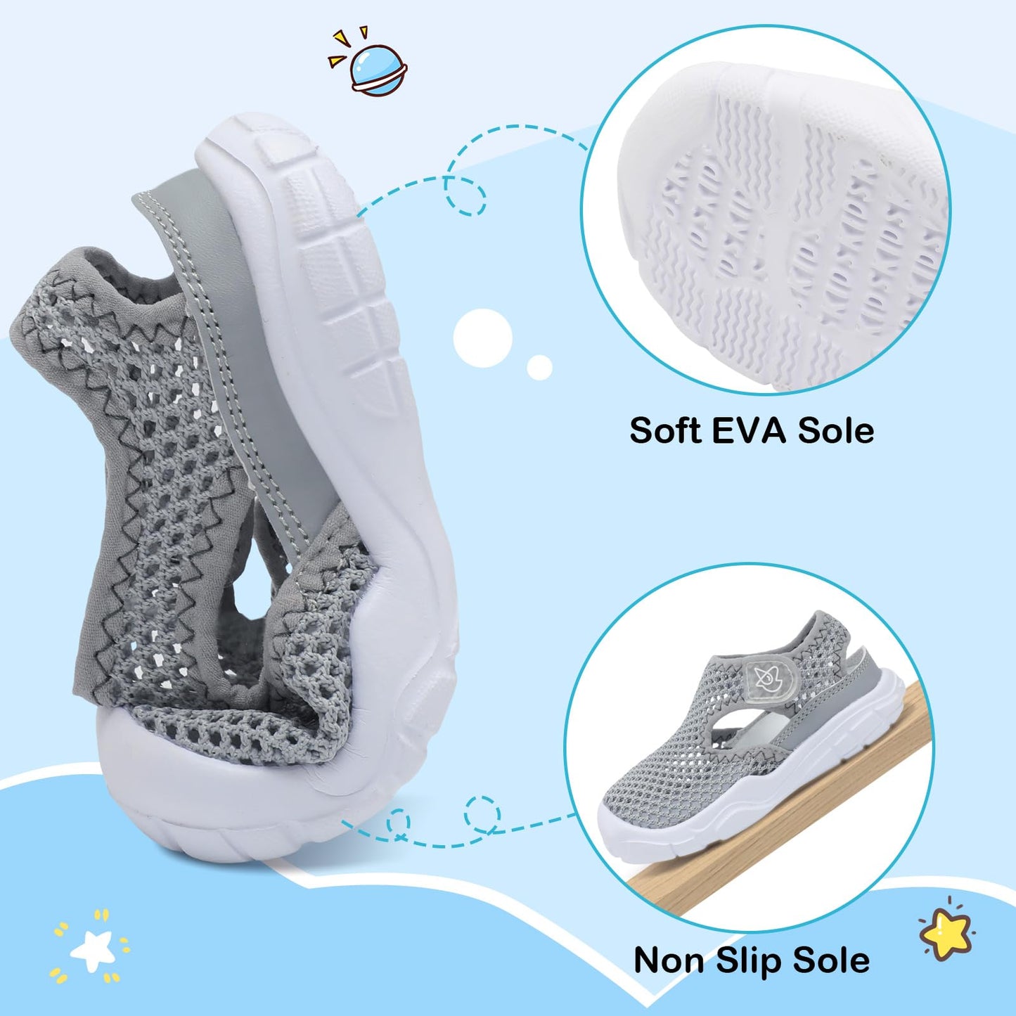 LeIsfIt Toddler Sandals Boys Girls Wide Sandals Kids Water Sandal Shoes Lightweight Barefoot Summer Shoes for Indoor Outdoor Grey 7 Toddler