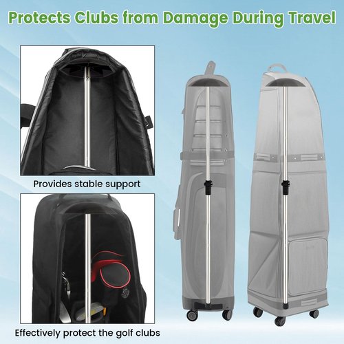 Greeily Golf Club Travel Protector Stick, 33"-60" Golf Travel Bag Support Pole Backup Support Adjustable for Airlines Stiff Arm Club Protector Metal Pole Hard Cover Black (Silver Rod)