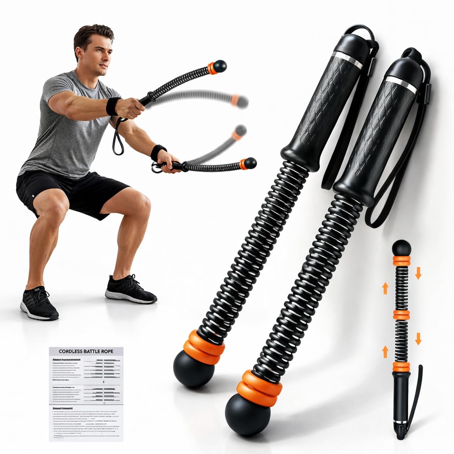 ZestKiidek Weighted Ropeless Battle Ropes, Adjustable Cordless Resistance Training Rope, Portable Home Gym Fitness Equipment for HIIT, Cardio & Strength Training, Low Noise Workout for Men and Women