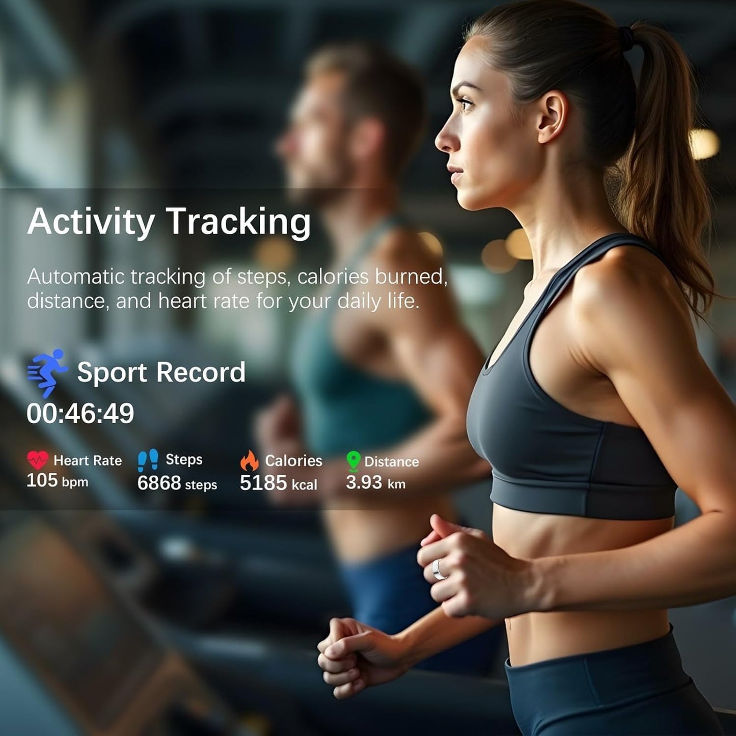 Ring Health Tracker for Women Men, Fitness Ring with Heart Rate, Blood Oxygen, Sleep Monitor, Calories, Step Counter, IP68 Waterproof Smart Ring for iPhone & Android, No Subscription Fee (Silver, 12#)