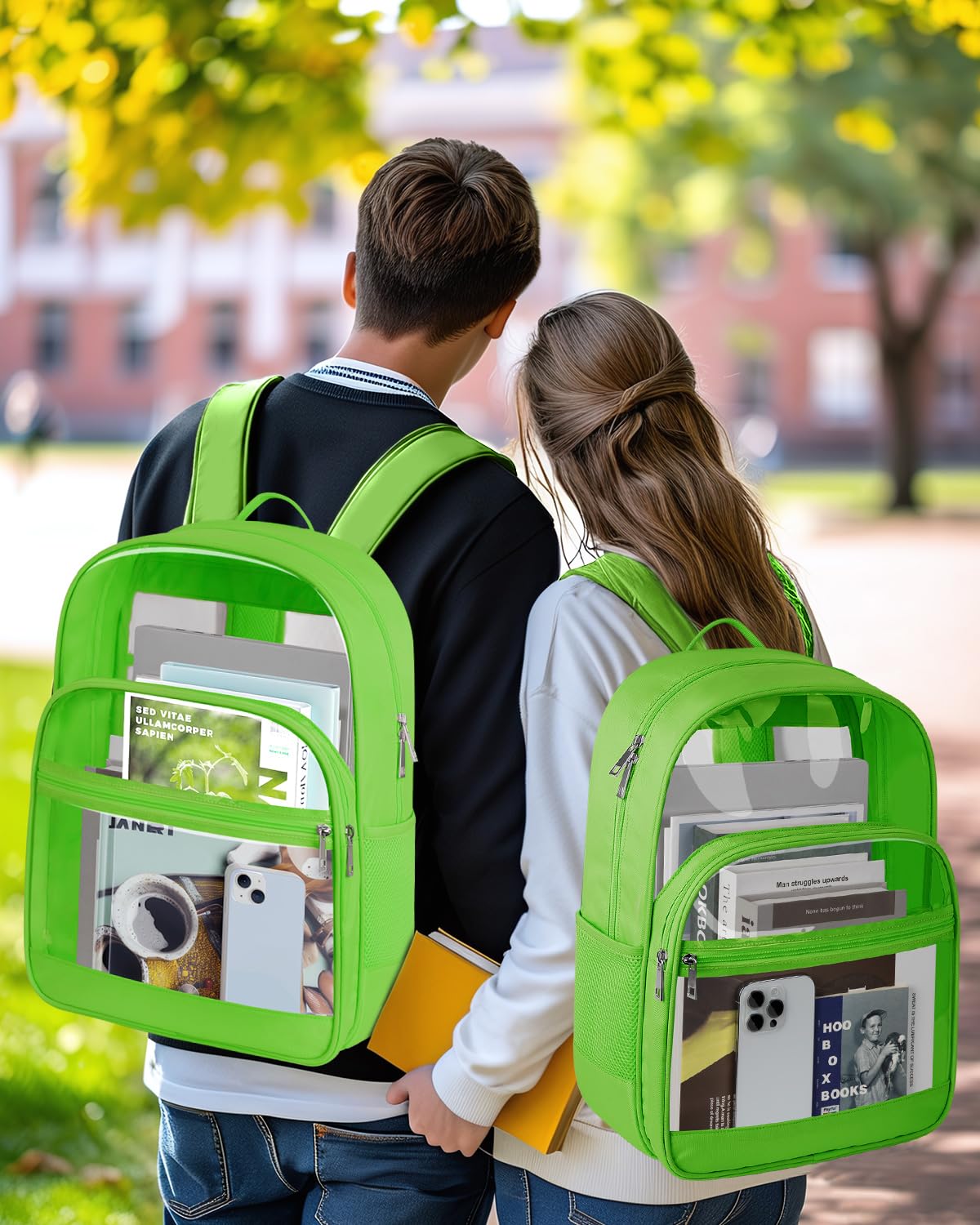 KIMNERPU Clear Backpack, Heavy Duty Transparent Bookbag for School, Fabric & PVC Transparent Backpack with Reinforced Strap for Women Men, Capacity Clear Bag for College, Travel, Security, Green
