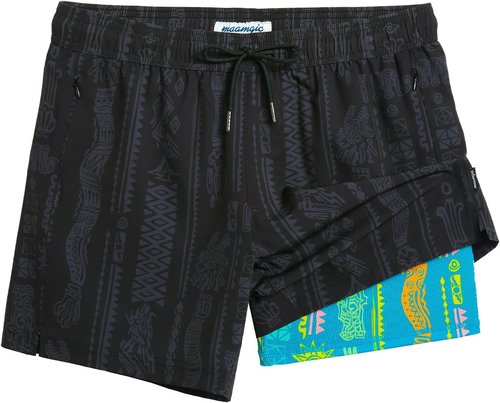 Maamgic Men's Swim Trunks - Quick Dry Bathing Suit with Compression Liner & Zipper Pockets | 5 Inch