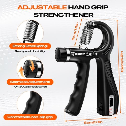 Grip Strength Trainer Kit - Adjustable Hand Gripper & Forearm Strengthener | 10-Pack with Finger Stretcher, Stress Ball & Bands for Muscle Recovery