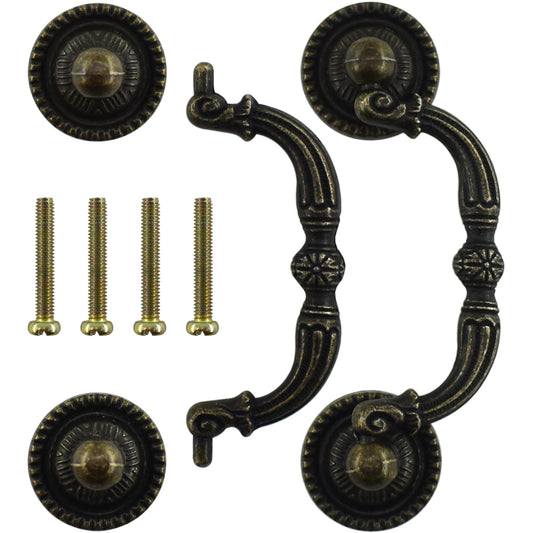 BDS-HOME 2pack 3" Hole Center Bronze Vintage Pulls Handles Antique Decorative Drawer Knobs Pulls for Cabinet Handles, Dresser, Cupboard, Wardrobe