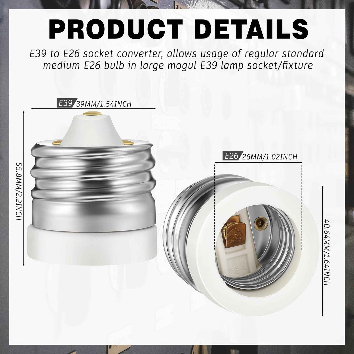 Glooglitter 6 Packs E39 to E26 Adapter Socket Converters, Ceramic Mogul E39 to Standard Medium E26 Base Light Bulb Socket Adapters Mogul Base Lamp Reducers, Maximum 660W and 200℃ Heat-Resistant