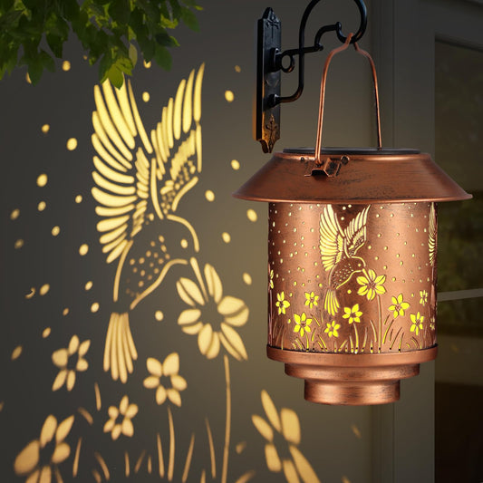 Solar Lantern Waterproof Metal Hummingbird Decor Birthday Gifts for Women Mom Grandma,Outdoor Hanging LED Decorative Light for Garden Patio Yard Lawn Backyard Front Porch