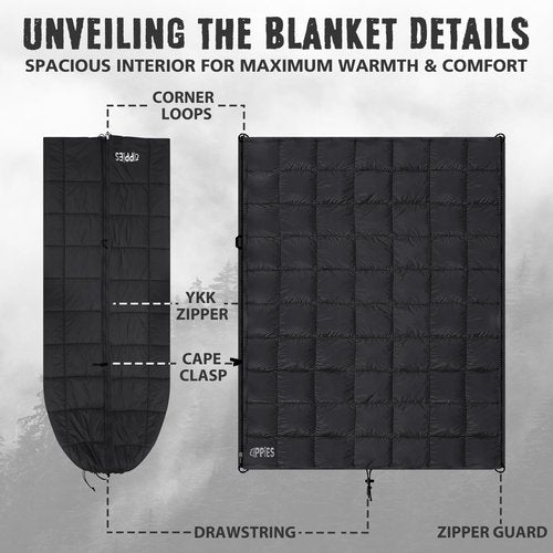 3M Thinsulate Insulation Puffy Camping Blanket for Cold Weather, Queen Size Warm Camping Quilt with Zipper, Waterproof Outdoor Sleeping Bag for Hammock, Cozy & Versatile Gift for Men and Women