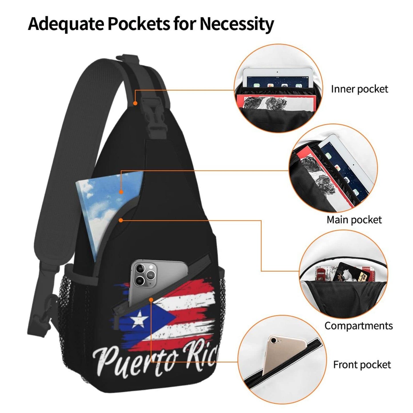 MANQINF Puerto Rico Casual Daypack Bag Puerto Shoulder Bag Chest Bags Picnic Crossbody Bag Travel Hiking