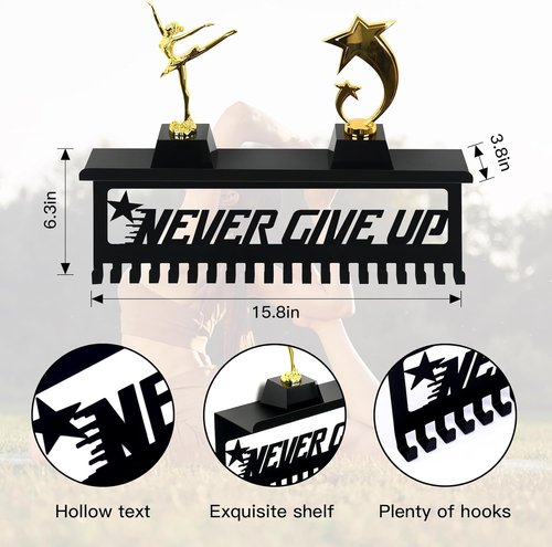 Bnesi Black Metal Medal Holder | Adjustable Trophy Wall Frame - Foldable Organizer for Trophies and Medals