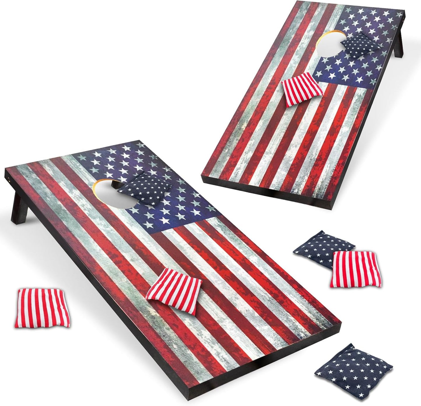Skiennix Cornhole Board Set - Regulation 4x2 Size with Carrying Bags & 8 Bean Bags | Outdoor Family Game