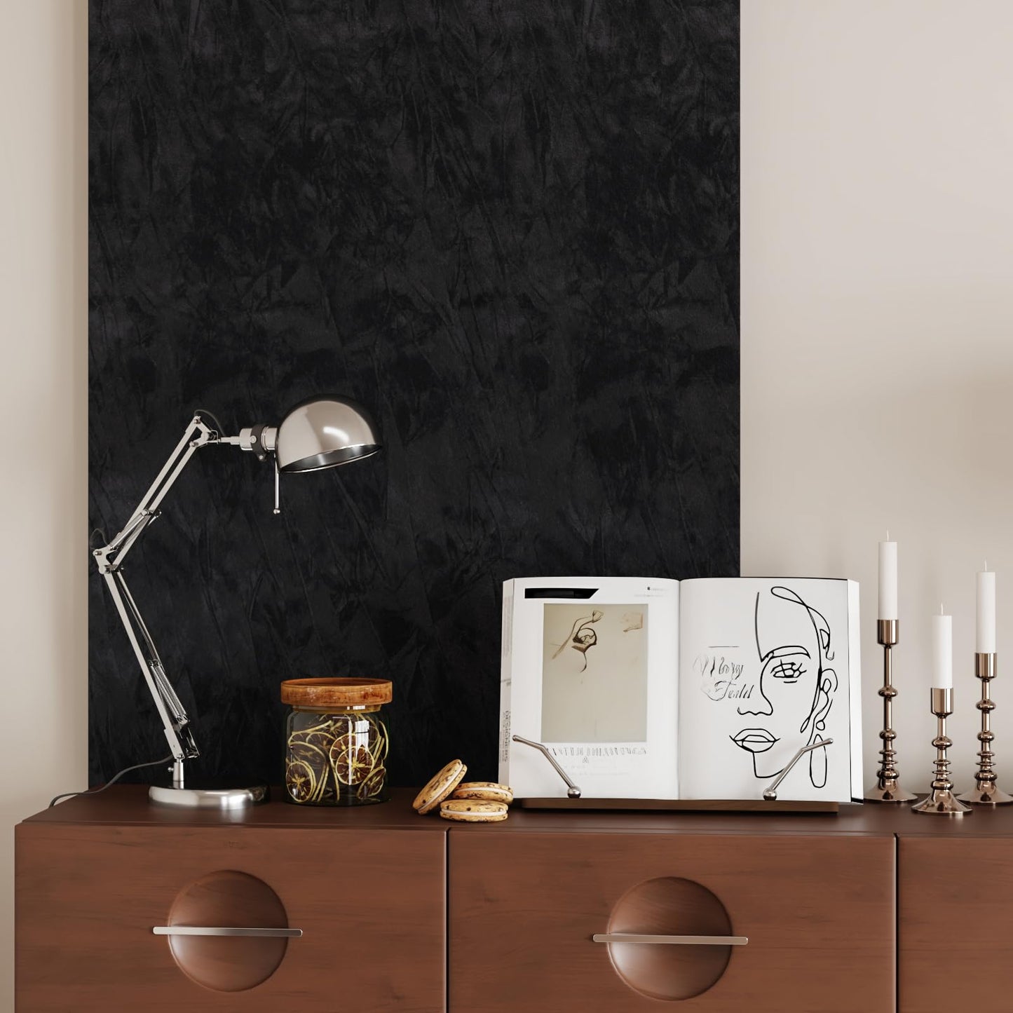 CRE8TIVE Crinkle Crushed Velvet Wallpaper 12"x80" Black Peel and Stick Wallpaper Self Adhesive Velvet Flocking Liner for Jewelry Drawer Box Lining Black Felt Sheets for DIY Crafts Displays Accent Wall