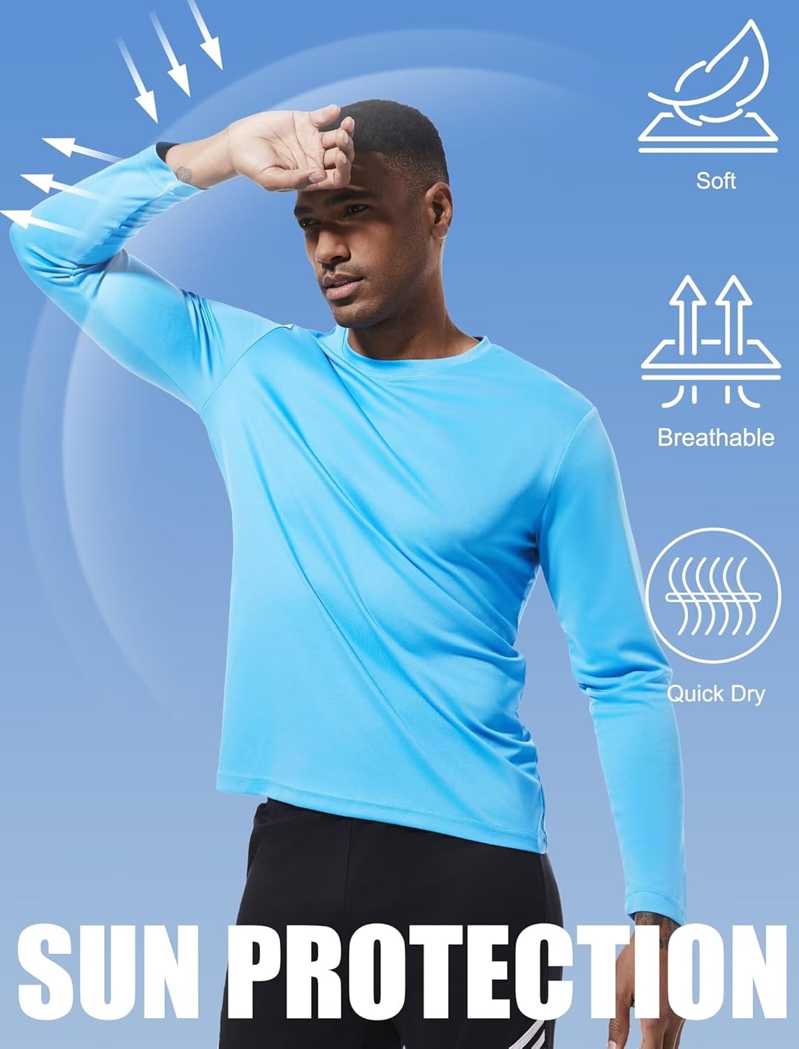 OYGSieg Long Sleeve Workout Shirts for Men - Moisture Wicking UPF SPF Sun Protection | 6 Pack Casual Tees