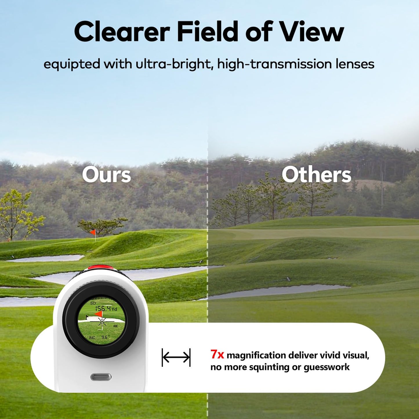 Golf Rangefinder with Slope and Magnetic, 1200/1500 Yards Range Finder Golf, 7X Magnification Flag Lock, Rechargeable Distance Measurment Device Accessory for Men (Black, 1200 Yards)