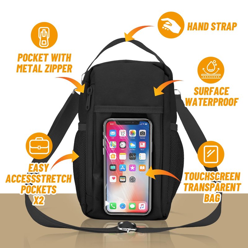 TOUGHMATE Magnetic Gym Water Bottle Bag with Strong Magnet Holder for Men and Women, Small Carrying Pouch for Phone Keys and Earbuds, Secure Metal Attachment for Gym and Sports Use - Black