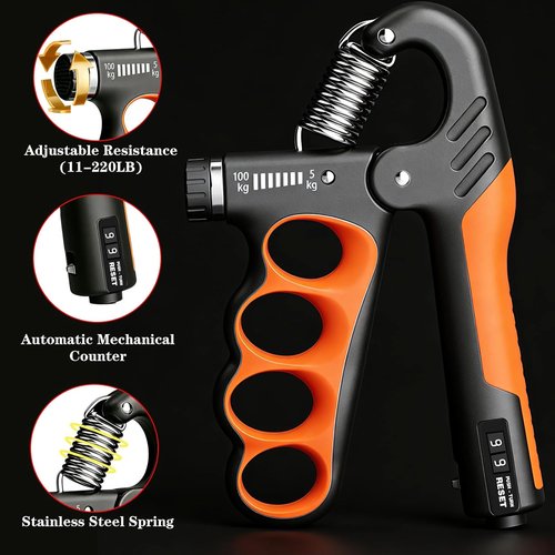 Hand Gripper Strengthener - 11-220LB Adjustable Resistance Grip Trainer for Muscle Building & Recovery