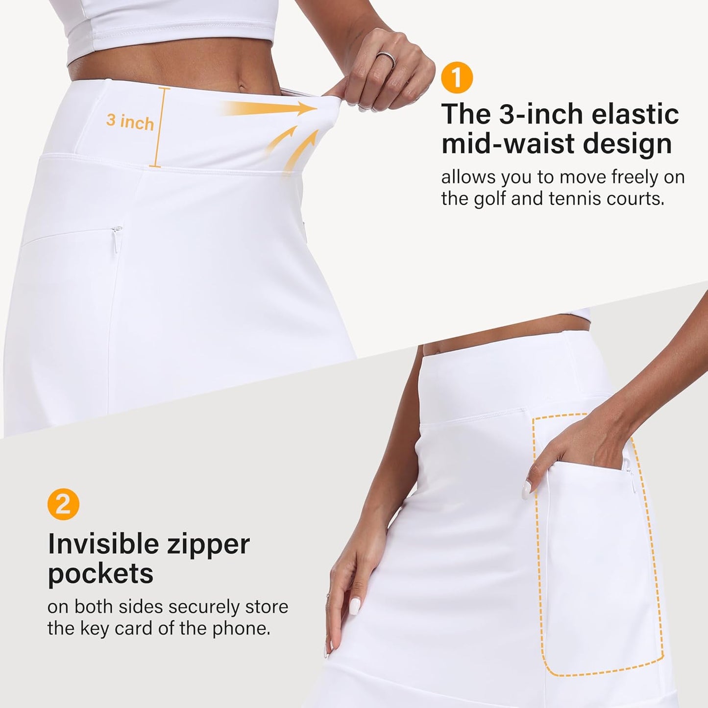 MoFiz Women's Golf Skorts - 20" Knee Length Athletic Tennis Skirt with 4 Pockets for Active Wear