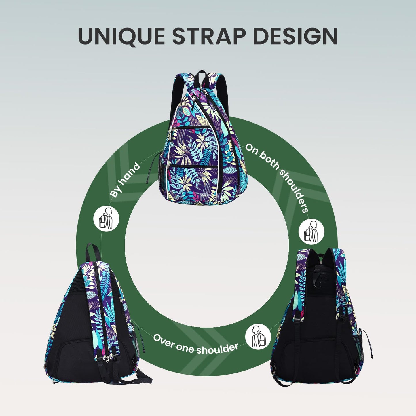 Sucipi Pickleball Bag - Men's -Women's Pickleball Backpack, Adjustable Sling Bag w/Fence Hook/Large Capacity/Safety Pocket-Purple Leaf