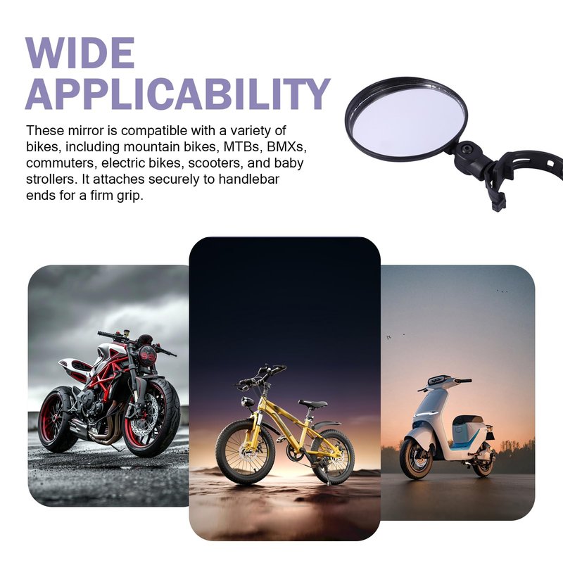 Arwrilt 2 PCS Bike Mirror Handlebar Mount, Adjustable Rotatable Bike Rear View Mirror with HD Glass, Quick Install Bicycle Bar End Mirror, Safe Cycling Convex Mirror, for Mountain Road Bikes (Black)