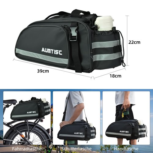 AUMTISC Bike Rear Rack Bag, 14L Bicycles Panniers Trunk Saddle Bags with Rain Cover for Ebike, Cycling Back Seat Cargo Carrier Storage Bag for Commuter Travel Outdoor