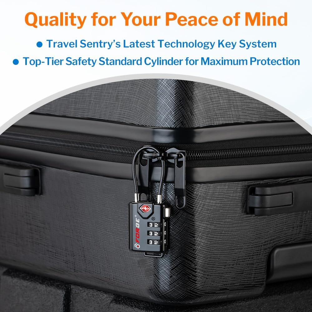Skiennix TSA Approved Cable Luggage Locks - Re-settable Combination, Durable Alloy Body | Black, Set of 2