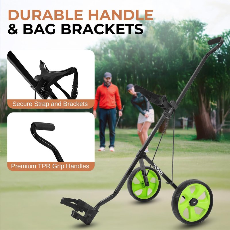 JOVIAL 2 Wheel Golf Push Pull Cart - Lightweight, Foldable, Collapsible, Caddy Accessories, Golf Bag Storage with Deluxe Scorecard Holder, Adjustable Handle, Aluminium Frame, Compact Design for Travel