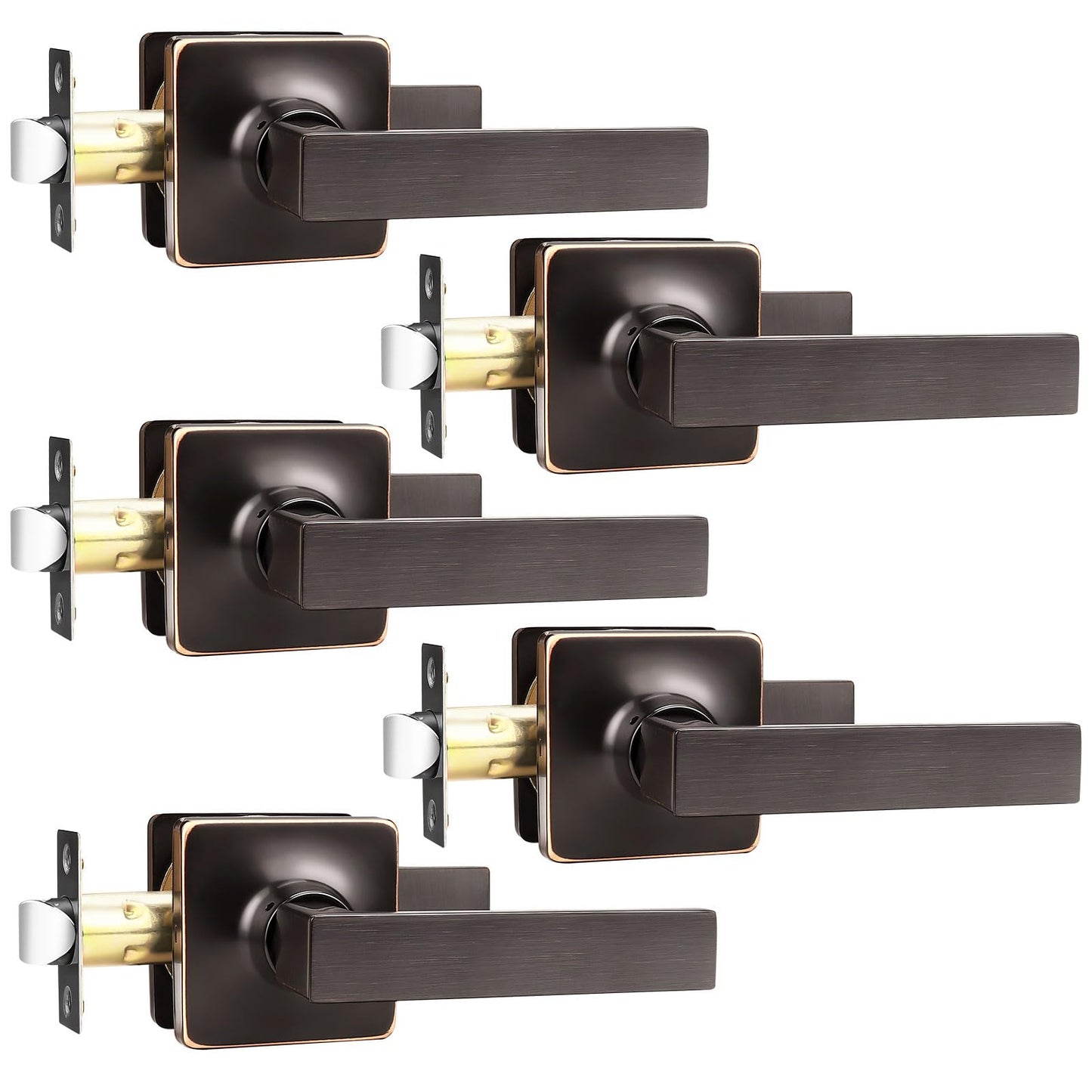 GOBEKOR 5 Pack Interior Door Handles Oil Rubbed Bronze Passage Door Lever Handles Closet Door Handles with Lock Bronze Door Handles