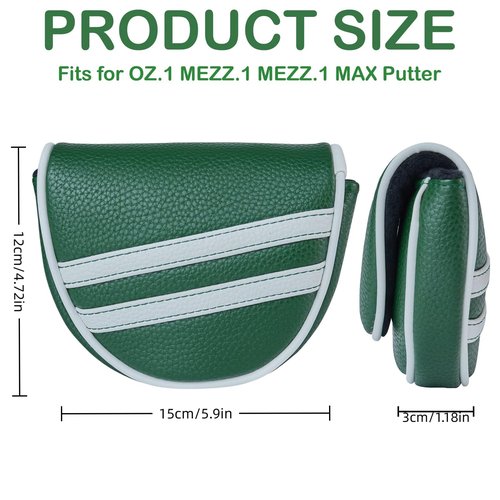Kimpengofu Vintage Golf Club Classic Stripes Mallet Putter Cover Magnetic Closure Fits for OZ1 MEZZ1 MEZZ1 MAX Putters Center Shaft Synthetic PU Leather Headcover (Green)
