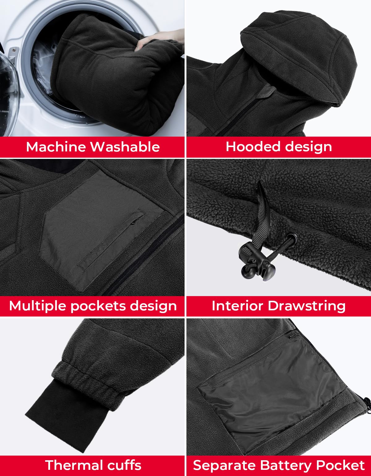 KEMIMOTO Heated Jacket for Men Women 20000mAh 12V Battery Pack, Heated Hoodie Hand Warmth