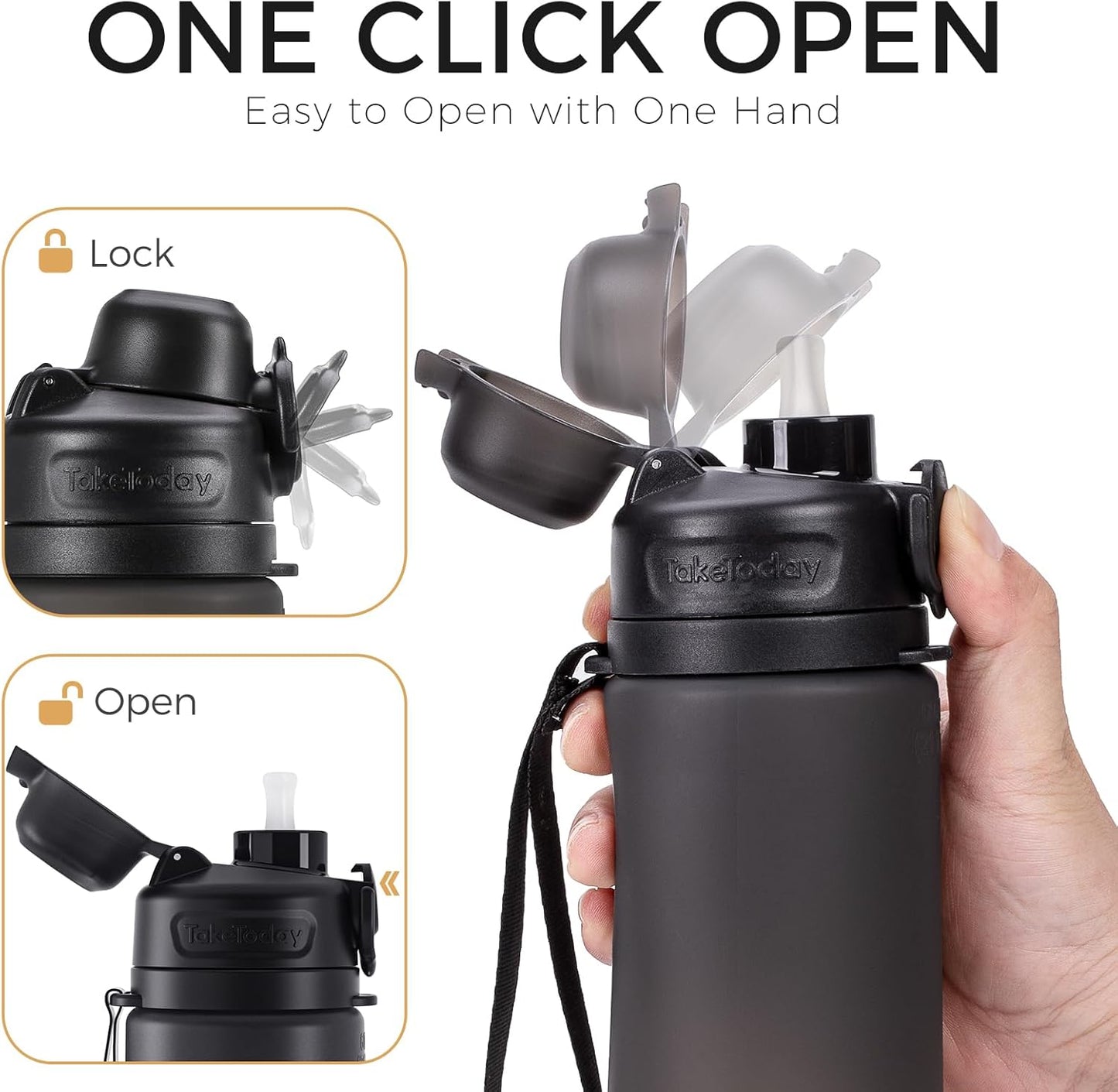 TakeToday Collapsible Water Bottle - 21oz Foldable Platinum Silicone with Straw & Carry Strap | BPA-Free, Leak-Resistant