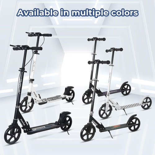 Nattork Scooter for Kids 8-12, Teens and Adults- Adjustable Height Folding Kick Scooter with Large Sturdy Wheels for a Smooth Ride, Lightweight, Anti-Shock Suspension for Boys and Girls-Black
