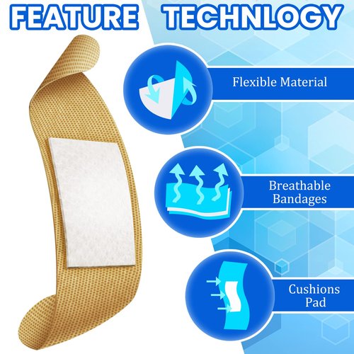 Lounsweer 1000 Pcs Fabric Adhesive Bandages Variety Pack Bulk Assorted Sizes Flexible Breathable Patch Fabric Bandages for Family First Aid Skin Wrap Finger Wound, Natural