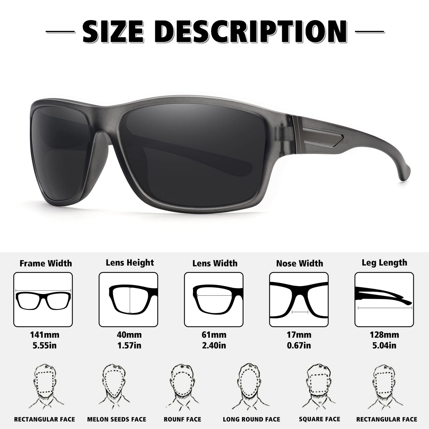 STORYCOAST Polarized Sports Sunglasses for Men Women Unbreakable Frame Cycling Fishing Driving 2Pack Black+Clear Gray Frame/Gray Lens