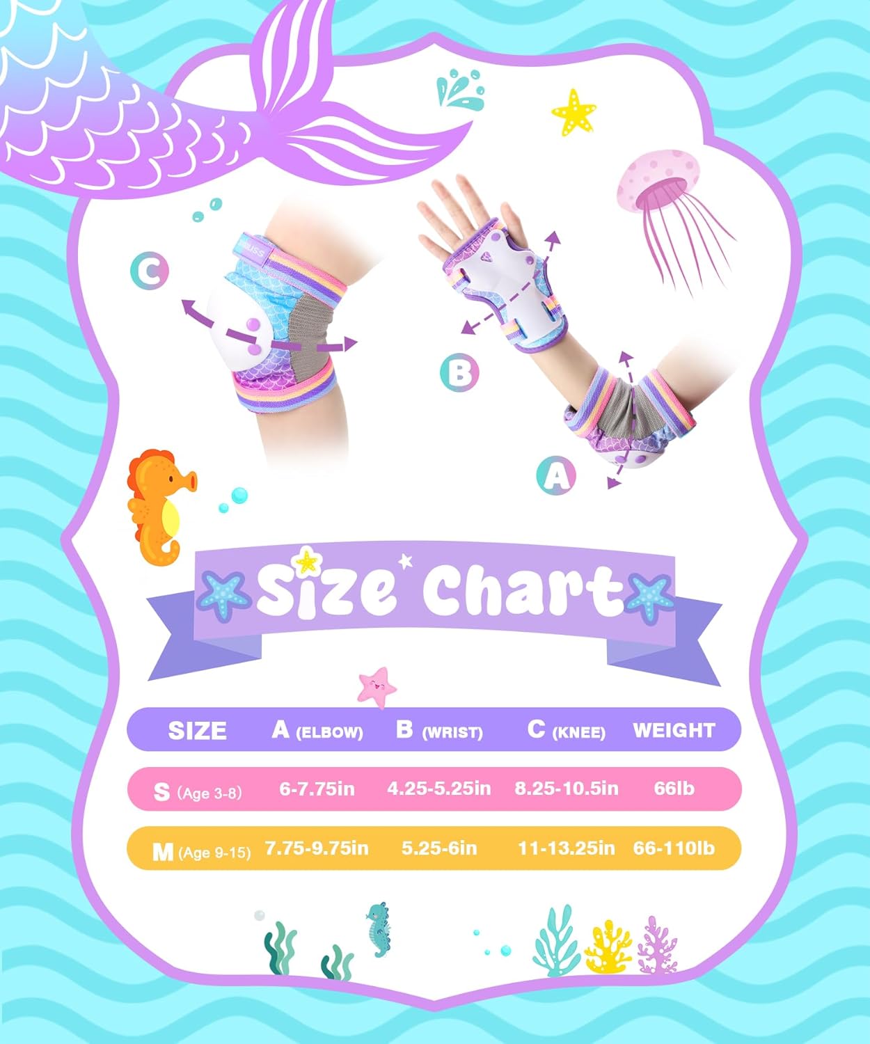 ZOOBLISS Kids Protective Gear Set - Toddler Knee and Elbow Pads with Wrist Guards for Skating | Rainbow