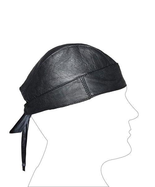 Leather Skull caps in Black Sweat Head Wraps Bandana Style in Real Do Du Rag Leather Doo Rag Motorcycle Biker Cap Black ICE Club Shop